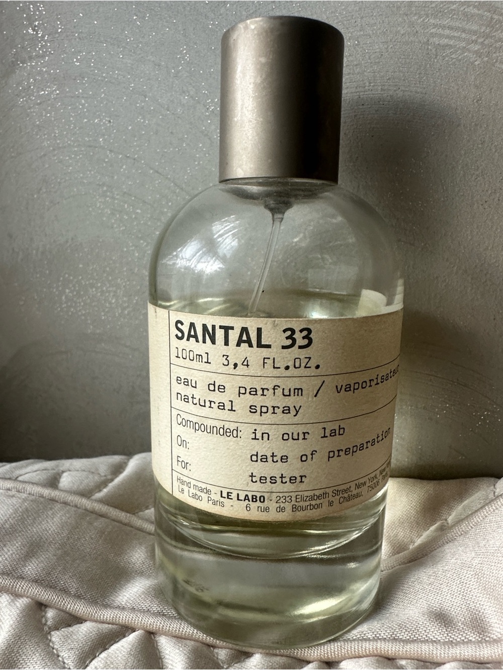 Le Labo Santal 33 about 3/4 full